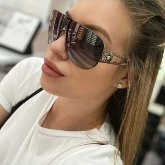 Versace Accessories - Versace 2166 Shield Sunglasses Medusa Gold Metal Frame